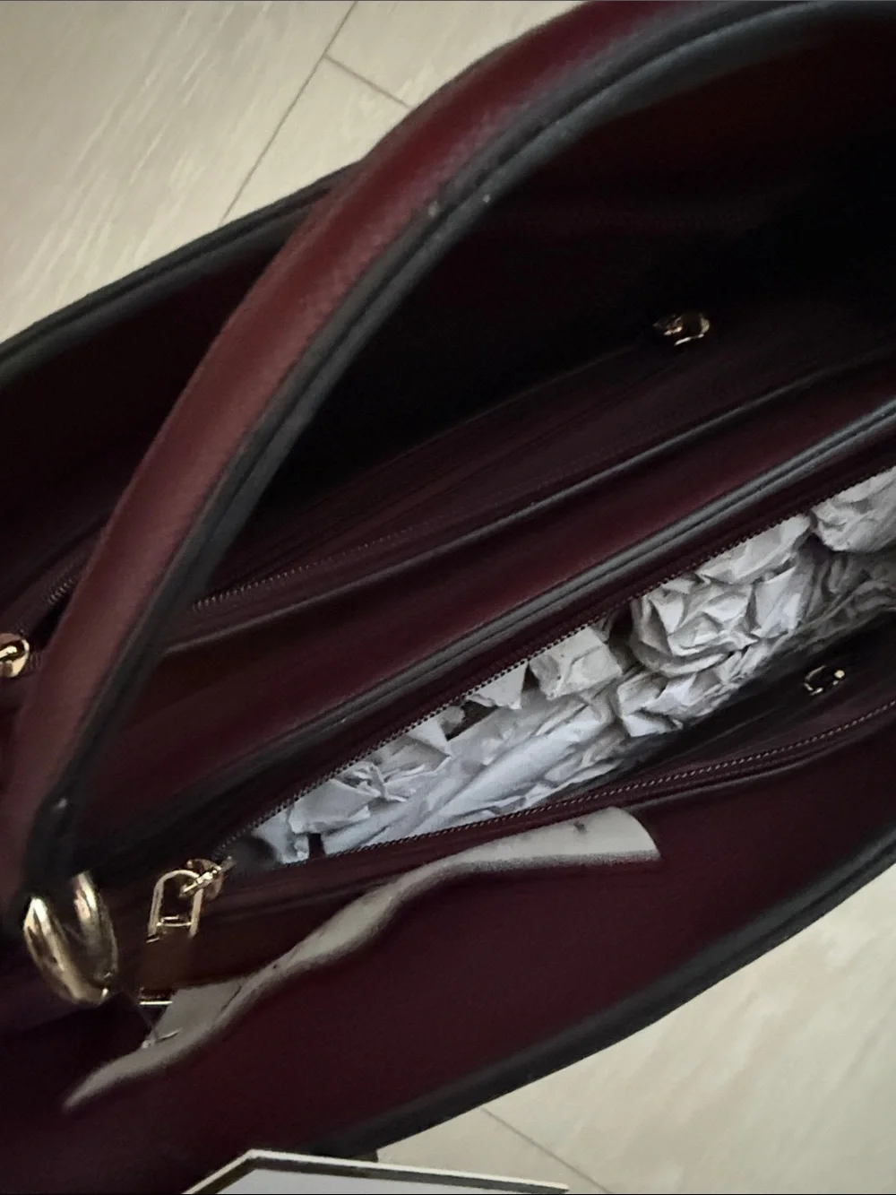 Melie Bianco Burgundy Satchel with Pink Braided Trim